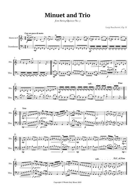 Minuet By Boccherini For French Horn And Trombone Duet Arr Ander