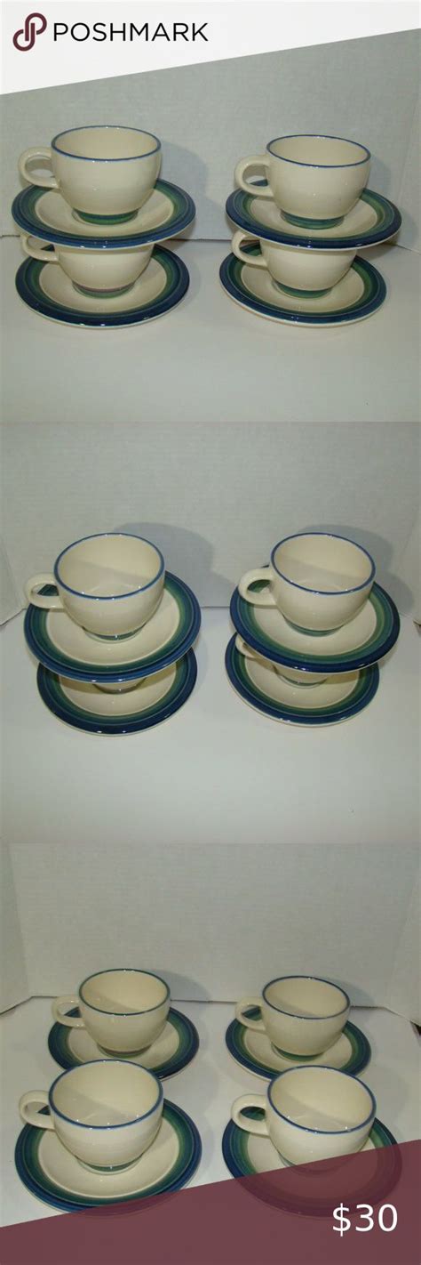 Pfaltzgraff Ocean Breeze Flat Cup Saucer Sets Stoneware Dinnerware