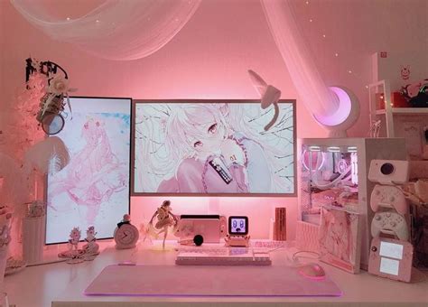 Gaming Desk Setup Gamer Setup Pc Games Setup Pc Setup Pink Games