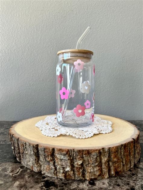 Daisy Flower Can Glass Iced Coffee Glass Beer Glass Etsy