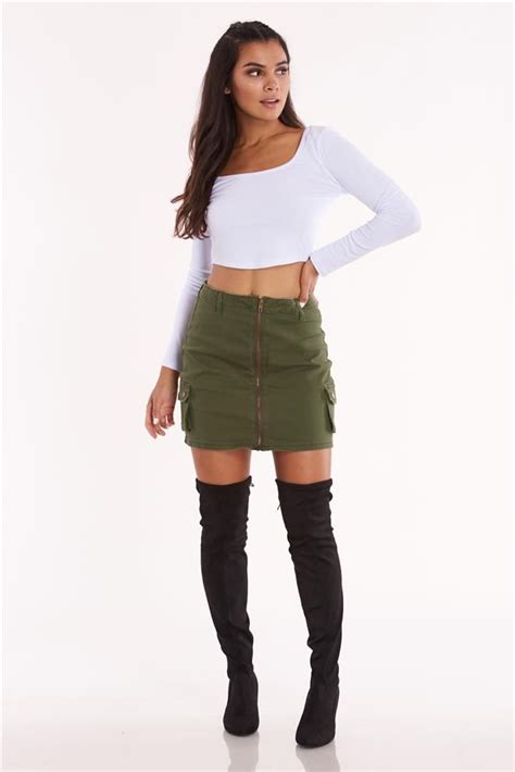 Zip Front Cargo Skirt Olive Discovery Clothing Cute Clothes For