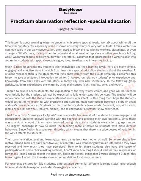 Special Education Classroom Observation Paper Free Essay Example