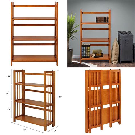 3 Shelf Folding Stackable Bookcase 275 Wide Honey Oak Shelves