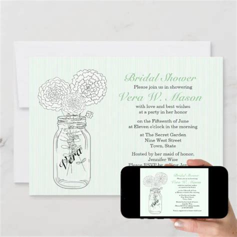 Mint Green Mason Jar Vintage Bridal Shower Invites Zazzle