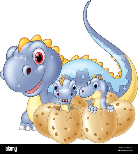 Cartoon Happy Mother And Baby Dinosaur Hatching Stock Vector Image