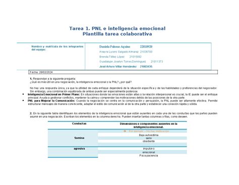 PNL E Inteligencia Emocional Tarea 1 PNL E Inteligencia Emocional