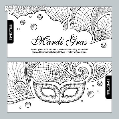 Vector Horizontal Invitation For Mardi Gras Party With Dotted Carnival