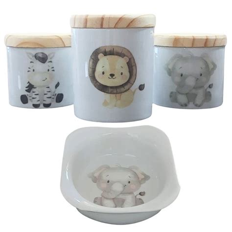 Kit Higiene Bebê Safari 4 Pçs Porcelana c Tampa Pinus Elo7