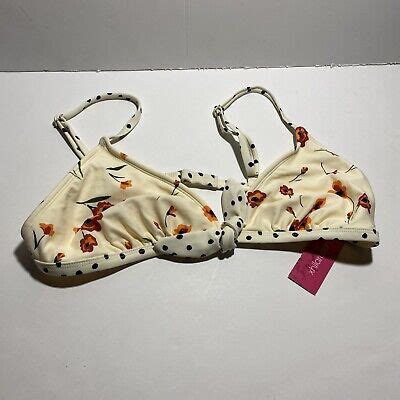 Xhilaration Women S Ivory Floral Polka Dot Bikini Top Size Xl