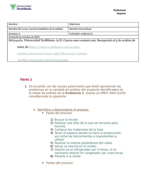 Evidencia Control Estadistico De La Calidad Matilde Aguilar Reporte