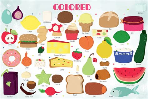 A to Z Food Color Doodle | Hand Drawn Fruit, Vegetable, Sweets, Savory By Digital Draw Studio ...