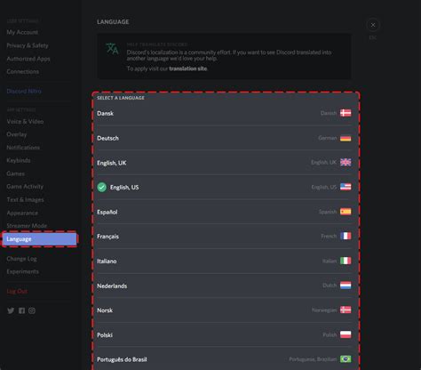how to change language on discord