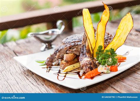 Grilled Beefsteak On Wooden Table Stock Photo Image Of Restaurant