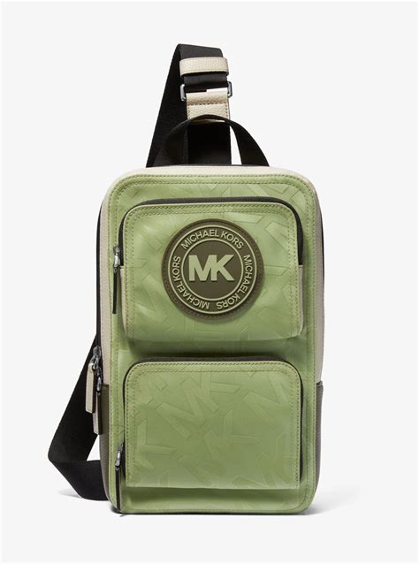 Michael Kors Kent Logo Jacquard Nylon Sling Pack In Green For Men