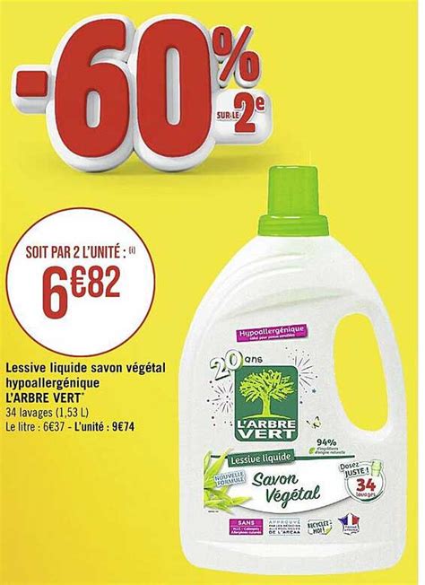 Promo Lessive Liquide Savon Végétal Hypoallergénique L arbre Vert chez