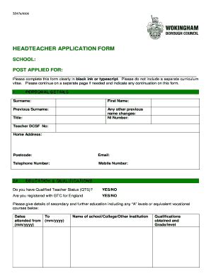 Fillable Online Tes Co Headteacher Application Form The Tes Tes Co