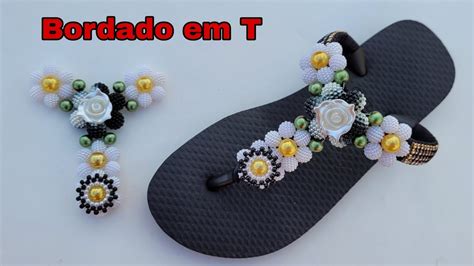 Trama em T Pérolas Craqueladas Chinelos Bordados YouTube