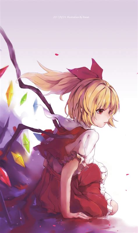 Safebooru 1girl Absurdres Blonde Hair Blush Flandre Scarlet Hair Ribbon Highres Looking Away