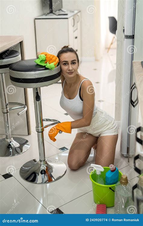 Pretty Housewife Doing Chores At Home Stock Photo Image Of Dirty