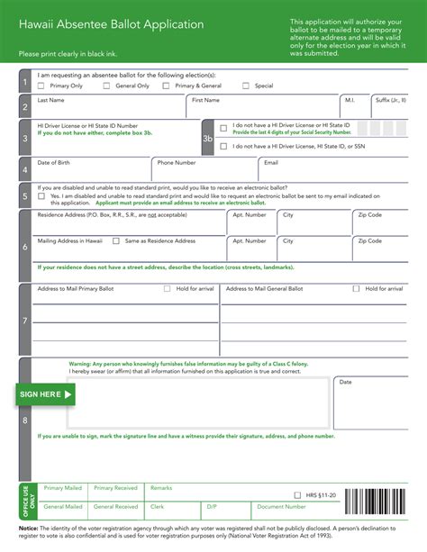 Hawaii Hawaii Absentee Ballot Application Download Fillable Pdf