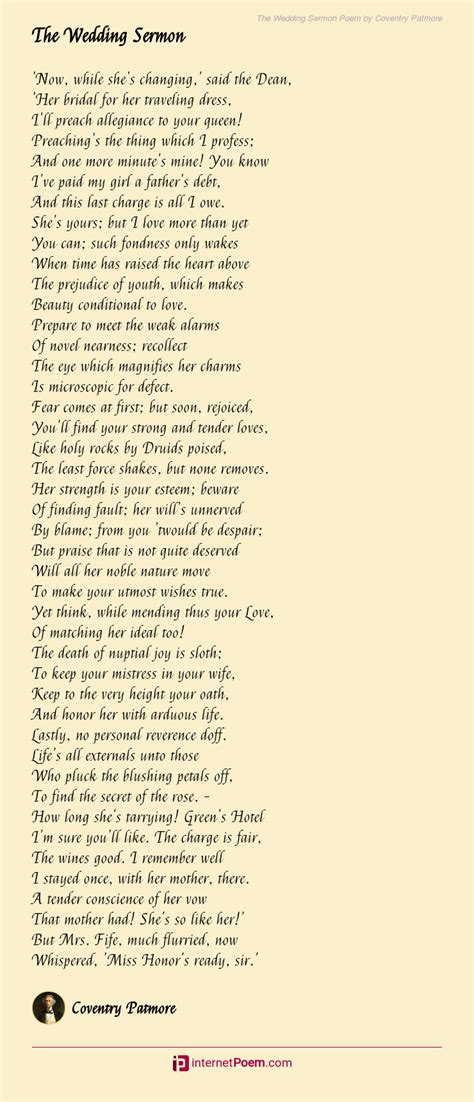 The Wedding Sermon Poem By Coventry Patmore