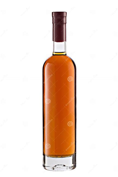 Front View Full Whiskey Cognac Brandy Bottle Isolated On White