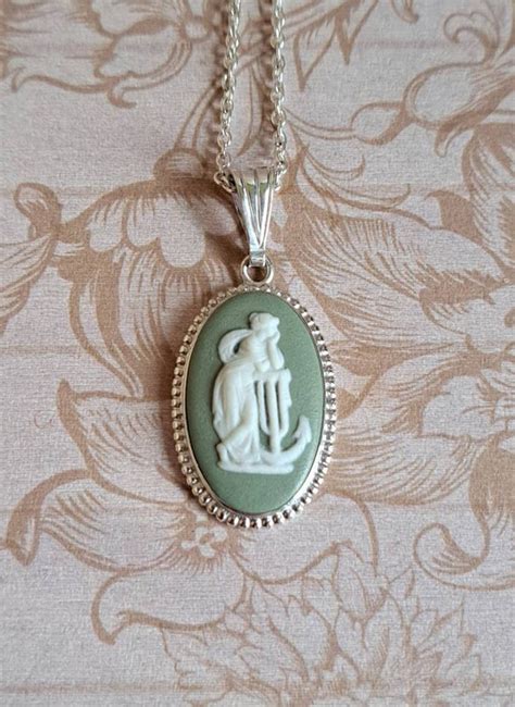 Wedgwood Sage Green Jasperware Hope Anchor Cam Gem