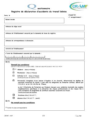 Fillable Online Registre De D Claration D Accidents Du Travail B Nins