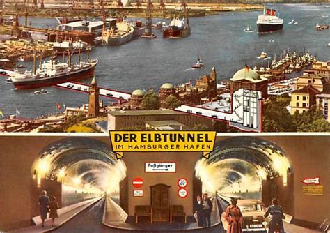 Der Elbtunnel Hamburger Hafen Germany Writing On Back Europe