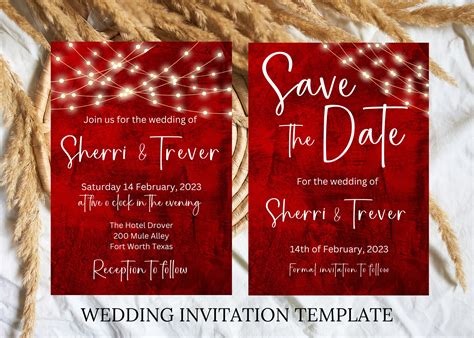 Red Wedding Invitation Template Valentines Wedding Red Invites Save the ...