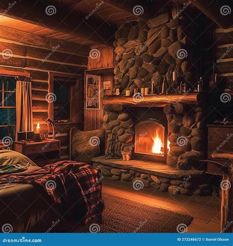 Cozy cabin, fireplace stock illustration. Illustration of house - 273246672