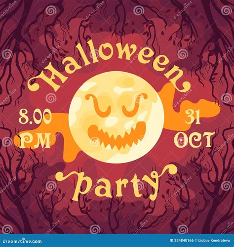 Happy Halloween Party Invitation Yellow Moon With Scary Face In