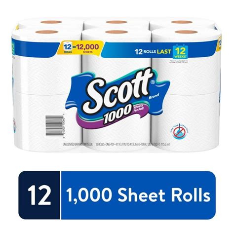 Scott 1000 Sheets Per Roll, 12 Toilet Paper Rolls, Bath Tissue - Walmart.com - Walmart.com