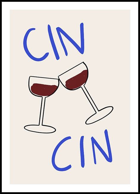 Cheers Print Illustration Of Two Red Wine Glasses Making A Cheer With