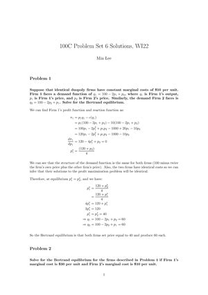 Problemset 1 Solution Econ 100C Problem Set 1 Solution To Find The