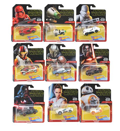 Star Wars Hot Wheels Character Cars Assortment Bundle Of 9 Featuring