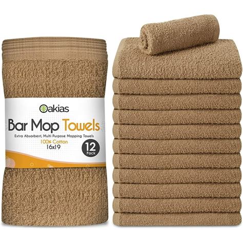 Oakias 12 Pack Terry Bar Mop Towels Brown 16 X 19 Inches Bar