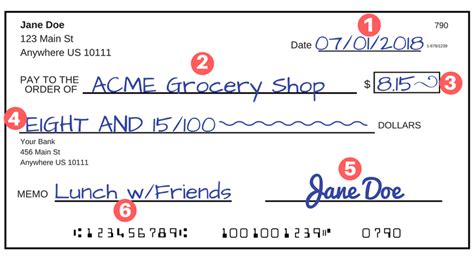 A Check Filled Out With Labels Showing Where To Complete Each Section