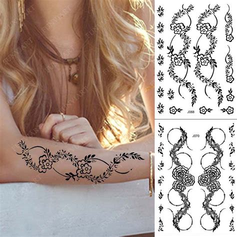 Negro Blanco Henna Tatuaje Pegatina Impermeable Tatuajes Temporales