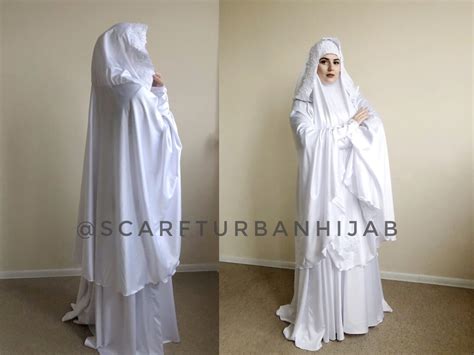 White Muslim Wedding Suit Bridal Silk Jilbab White Khimar Engagement