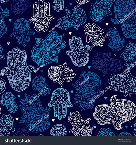 Seamless Arabic Hamsa Hand Of Fatima Illustration Background Pattern In