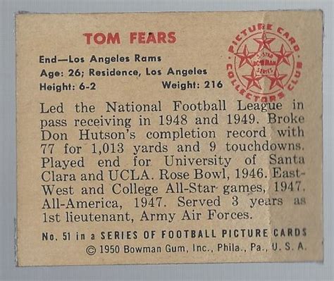 Lot Detail 1950 Tom Fears HOF Bowman Football Card