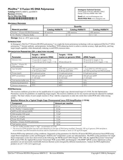 Manual Pfu Ultra Ii Fusion Hs Dna Polymerase