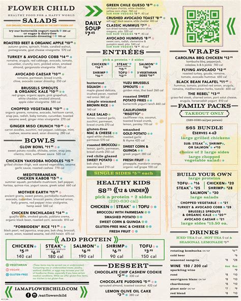 Menu at Flower Child restaurant, Phoenix, N 44th St