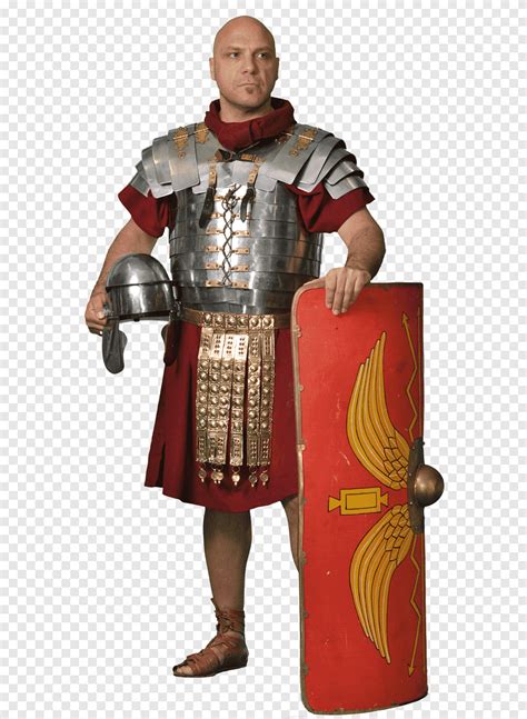 Man Holding Red Shield And Helmet Ancient Rome Roman Army Armour