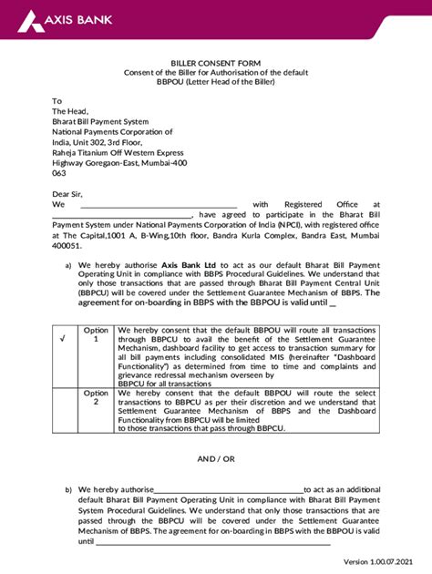 Fillable Online Npci Consent Form Converted Revised Axis Bank Fax