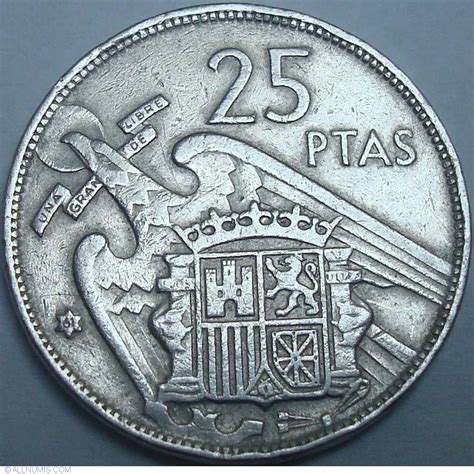 25 Pesetas 1957 61 Francisco Franco 1956 1975 Spain Coin 31832