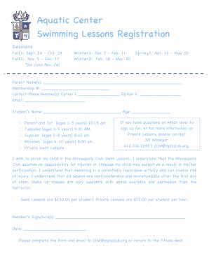 Fillable Online Mplsclub Swim Lessons Registration Form Minneapolis