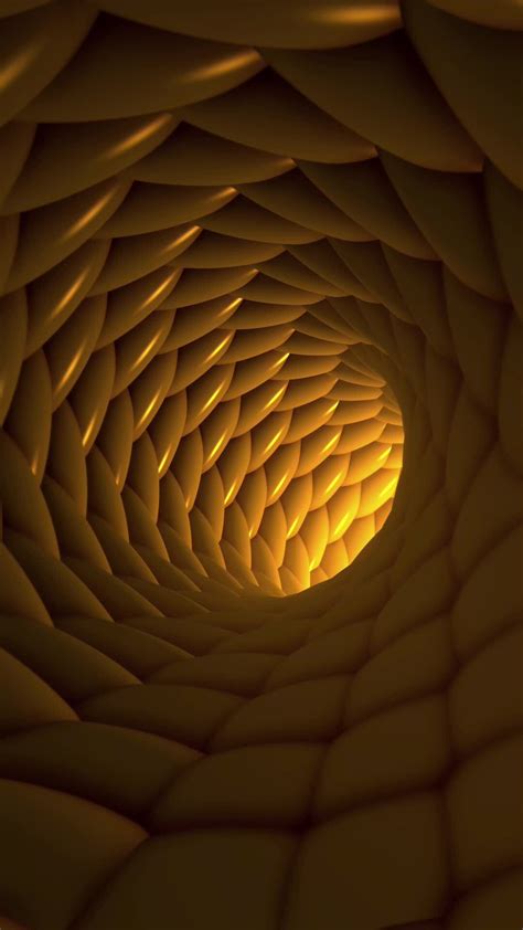 Vertical Video Flying Through A Spiraling Futuristic Yellow Tunnel Or