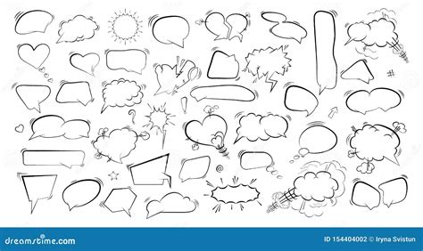 Outline Speech Bubbles Set Doodle Speech Balloon Sketch Hand Drawn